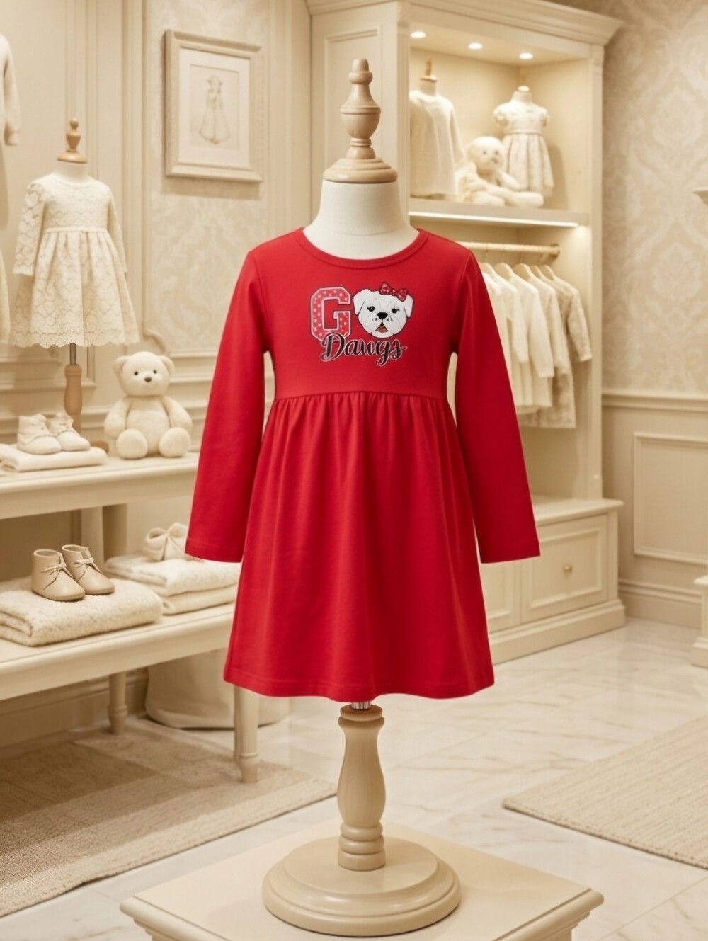 Red Long Sleeve Go Dogs Dress Bayou Blanks Size 8